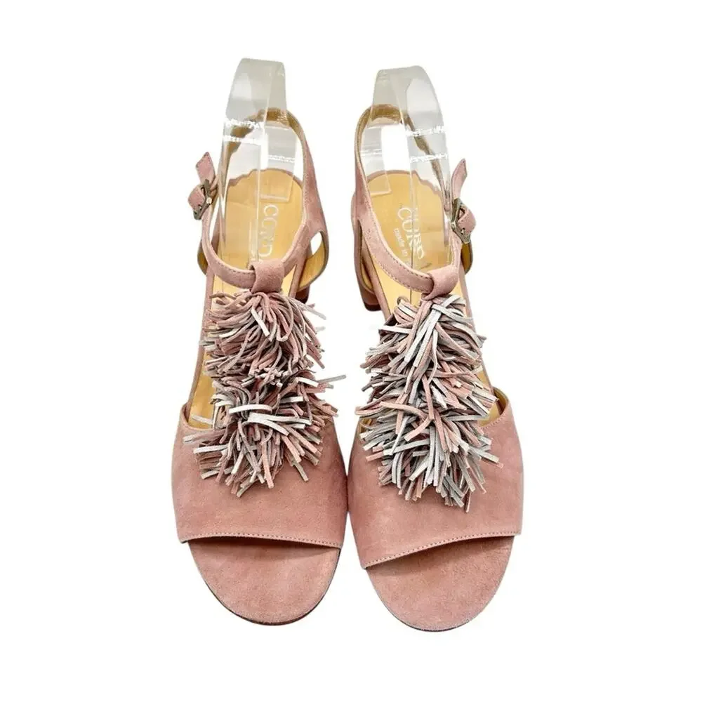 Cordani Nash Blush Suede Sandals SZ 8 (EU 38.5) Made in Italy Fringe Dusty Pink